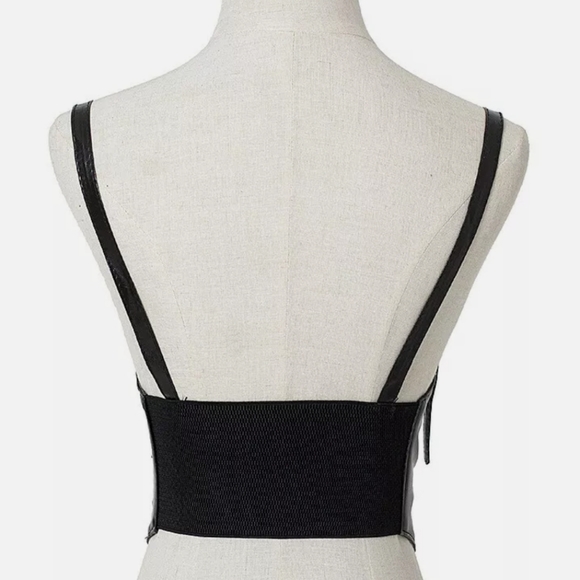 Black wide corset belt faux leather harness suspenders steampunk statement belt - Picture 6 of 16